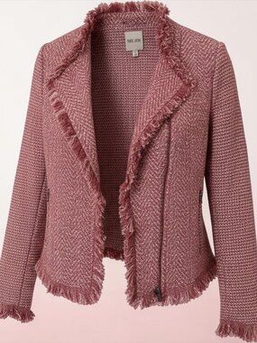 NIC+ZOE Pink Fringe Mix Knit Open Front Jacket Blazer XS